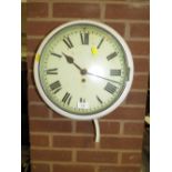 A 19TH CENTURY PAINTED CIRCULAR WALLCLOCK WITH SINGLE FUSSE MOVEMENT DIA. 30 CM (DIAL)