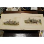 TWO SMALL UNFRAMED WATERCOLOURS OF CANTERBURY AND ELY SIGNED BY F P BARRAND ? (IN CABINET)