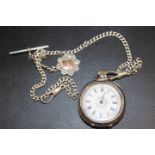 ANTIQUE SILVER ALBERT CHAIN AND WATCH