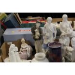 A TRAY OF ASSORTED FIGURINES, VASES ETC