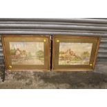 A PAIR OF GILT FRAMED AND GLAZED ANTIQUE WATERCOLOURS OF RURAL SCENES, ONE ENTITLED NEAR SOUTHCHURCH