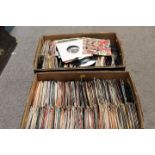 TWO BOXES OF 45" SINGLE RECORDS TO INCLUDE HAZEL O'CONNOR, ELVIS PRESLEY ETC