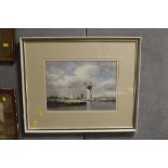 A FRAMED AND GLAZED WATERCOLOUR OF A WINDMILL SIGNED LOWER RIGHT V HAMMOND