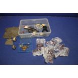 A BOX OF COLLECTABLES TO INCLUDE PURSES JEWELLERY ETC