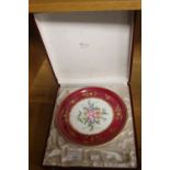 A FRENCH HAND PAINTED PLATE IN ORIGINAL ANTIQUE BOX