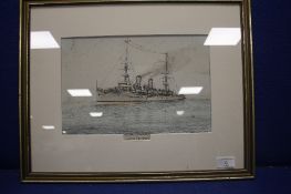 AN ANTIQUE WATERCOLOUR OF HMS ECLIPSE