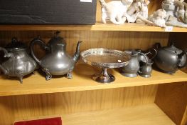 A QUANTITY OF PEWTER AND A ANTIQUE STAND