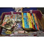 A TRAY OF PICTURE LIBRARY BOOKS TOGETHER WITH ANNUALS AND COMICS