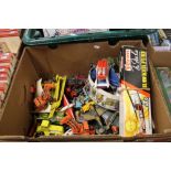 BOX OF PLAYWORN DIECAST TO INCLUDE DINKY, LESNEY, CORGI, MATCHBOOK, TOGETHER WITH TWO BOXED VERON