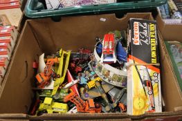 BOX OF PLAYWORN DIECAST TO INCLUDE DINKY, LESNEY, CORGI, MATCHBOOK, TOGETHER WITH TWO BOXED VERON