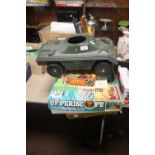 ACTION MAN BOXED ASSAULT CRAFT ARMOURED CAR AND A QUANTITY OF VINTAGE GAMES