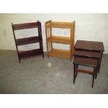 3 ITEMS TO INCLUDE A MAHOGANY NEST OF THREE TABLES AND 2 BOOKSHELVES