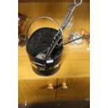 A COAL SCUTTLE AND A COLLECTION OF FIRESIDE ITEMS