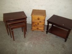 3 ITEMS TO INCLUDE A PINE BEDSIDE ,A G PLAN NEST OF 3 TABLES AND AN OCCASIONAL TABLE