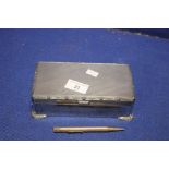 A HALLMARKED SILVER BOX AND A PENCIL