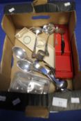 A BOX OF HALLMARKED SILVER AND WHITE METAL ITEMS