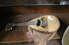 A VINTAGE MANDOLIN WITH TORTOISHELL AND MOTHER OF PEARL INLAY