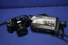 A PANASONIC VIDEO CAMERA TOGETHER WITH AN OLYMPUS 35MM CAMERA