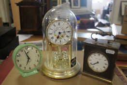 THREE ASSORTED CLOCKS TO INCLUDE A DOMED EXAMPLE