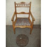 ANTIQUE OCCASIONAL CHAIR AND FOOTSTOOL