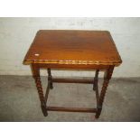 AN ANTIQUE OAK HALL TABLE WITH BARLEY TWIST UPRIGHTS