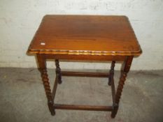 AN ANTIQUE OAK HALL TABLE WITH BARLEY TWIST UPRIGHTS