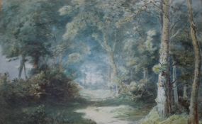 FREDERICK DOVE OGILVIE (1850-1921). A woodland scene with pathway and rabbits, initialled lower
