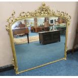 A LARGE 19TH CENTURY GILT OVERMANTLE MIRROR, with carved fretwork detail, H 153 cm, W 155 cm
