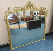 A LARGE 19TH CENTURY GILT OVERMANTLE MIRROR, with carved fretwork detail, H 153 cm, W 155 cm