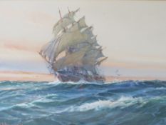 A.D. BELL. British school, seascape with sailing vessel in a swell 'On Into the Night', signed and
