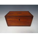 A GEORGIAN INLAID AND MARQUETRY TEA CADDY, twin compartments to the interior, W 25.5 cm