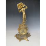 A FRENCH ART NOUVEAU GILT METAL FIGURATIVE MANTEL CLOCK, the movement stamped 4137, with pendulum, H