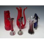 A COLLECTION OF VINTAGE WHITEFRIARS AND CONTINENTAL STUDIO ART GLASS VASES ETC, tallest H 30 cm (6)