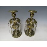 A PAIR OF 19TH CENTURY GILT CANDLE LUSTRES, each with eight crystal lustres, H 20 cm (2)