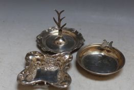 A HALLMARKED SILVER RING TREE, together with a small hallmarked silver pierced dish and a