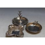 A HALLMARKED SILVER RING TREE, together with a small hallmarked silver pierced dish and a