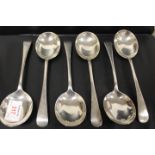 A SET OF SIX HALLMARKED SILVER SOUP SPOONS BY DAVID LANDSBOROUGH FULLERTON - LONDON 1931, approx