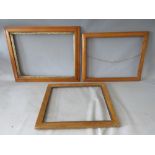 THREE 19TH CENTURY MAPLE PICTURE FRAMES, average frame W 4 cm, rebates 61 x 46 cm, 41 x 54 cm, 50