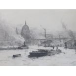 ROWLAND JOHN ROBB LANGMAID (1897-1956). Thames scene with barges 'St. Pauls, Blackfriars', signed in