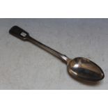 A HALLMARKED SILVER BASTING SPOON - LONDON 1838?, makers mark JW, approx weight 140g, L 30 cm