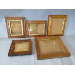 FIVE SMALL 19TH CENTURY MAPLE PICTURE FRAMES, average frame W 4 cm, largest rebate 30 x 24 cm,