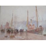 HECTOR CAFFIERI (1847-1932) Unloading the catch at Boulogne harbour, signed lower right,