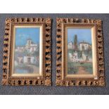 XIX. Italian school, a pair of rural village scenes with figures, indistinctly singed lower right,
