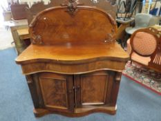 A MID VICTORIAN MAHOGANY CHIFFONIER, with single frieze drawer and twin door cupboard below, H 146.5