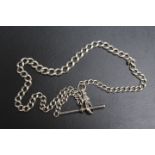 A HALLMARKED SILVER ALBERT CHAIN AND T BAR, approx weight 23.2g, L 39.5 cm