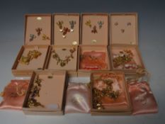 A COLLECTION OF KIRKS FOLLY COSTUME JEWELLERY AND PIN BADGES ETC., to include four boxed sets of pin