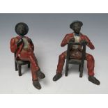 A PAIR OF 20TH CENTURY COLD PAINTED BRONZE FIGURES, both seated, H 11 cm (2)