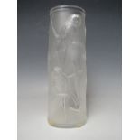 A LALIQUE BUDGERIGAR PATTERN FROSTED GLASS VASE WITH RAISED DECORATION, signed 'Lalique France' to