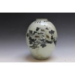 A CHINESE FLORAL DECORATED VASE, on pale green ground, character marks to base, H 25.5 cmCondition