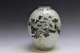 A CHINESE FLORAL DECORATED VASE, on pale green ground, character marks to base, H 25.5 cmCondition